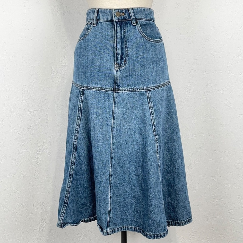 Mare Mare x Anthropologie Denim Flounce Skirt XS Petite Boho Western Cowgirl